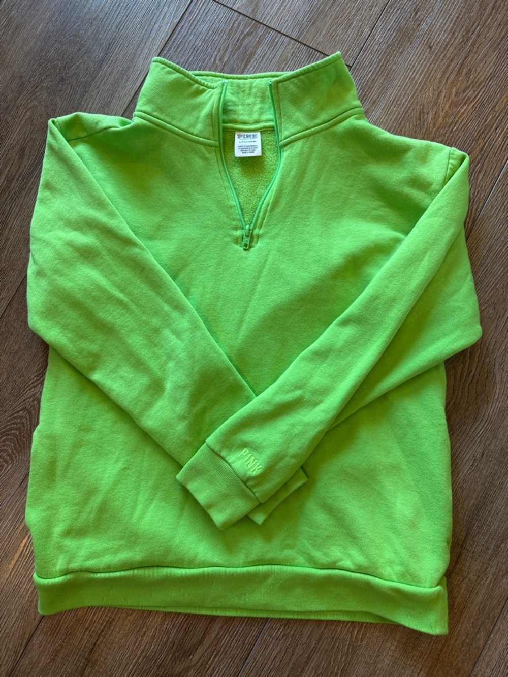 PINK Bright Lime Green Quarter-Zip Pullover